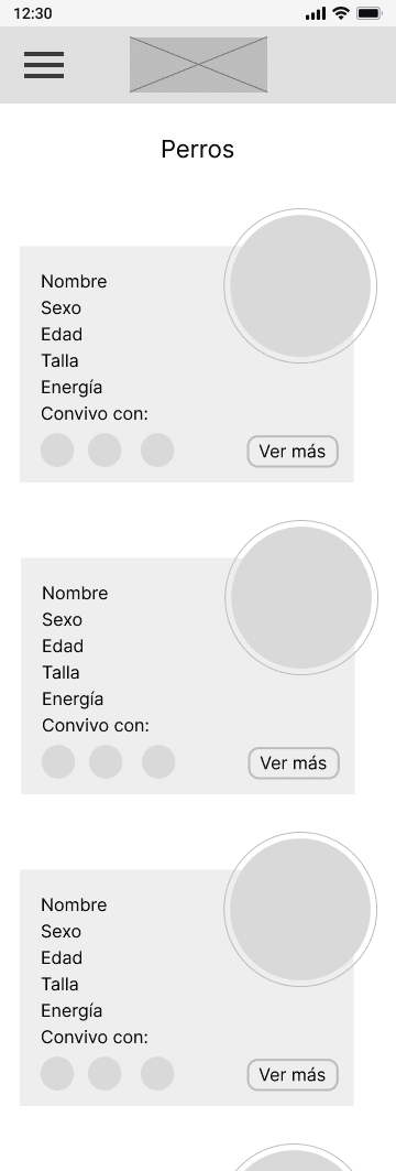 Seccion perros Patitas Unidas Wireframe